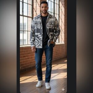 BDG Men's Gray Geometric Shirt Jacket